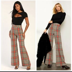 NWOT Free People Jules Red & Black Plaid Flare Trouser Pants